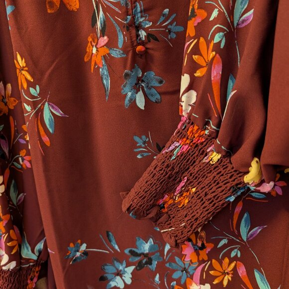 Women's Zac and Rachel Maroon Floral Top Large Ruffles - Picture 5 of 7